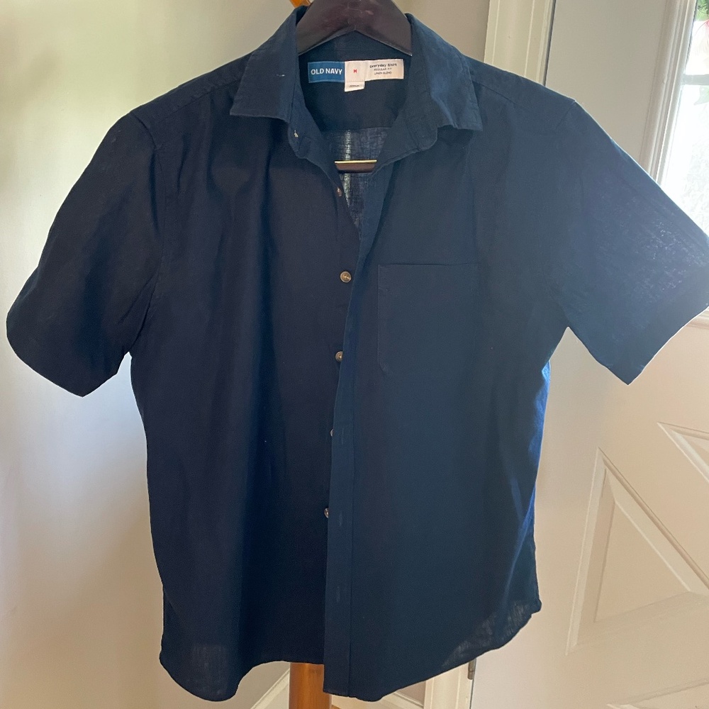 Old Navy Short-Sleeve Camp Shirt Medium Linen